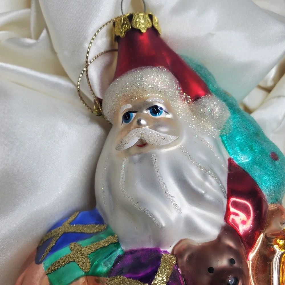 Vintage Hand Blown Mercury‎ Glass Santa Sleigh Christmas Ornament Hand Painted